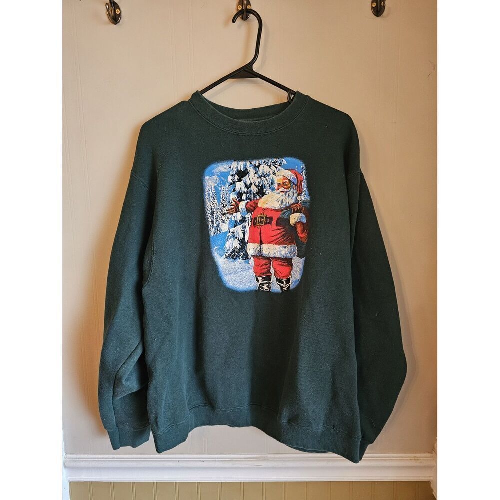 Vintage Pluma Christmas Santa Sweatshirt Graphic Xl Green